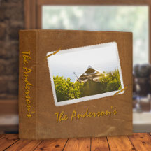 タン色のフェイクレザー　写真とテキストがカスタマイズ可能