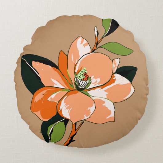 タン色の杏の花 ラウンドクッション (正面)