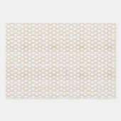 タン色の麻織物に白いハート ラッピングペーパーシート (正面3)