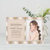 タン金ゴールドサテンピアスジュエルフォトキンセアニラ 招待状 (スタンド正面)