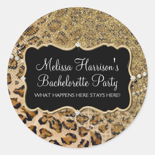 タン金ゴールドレオパードアニマルプリントグリッタールック ラウンドシール (正面)