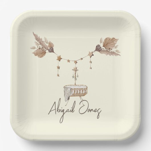 タン&イエローパンパスベビーシャワーカスタム ペーパープレート (正面)