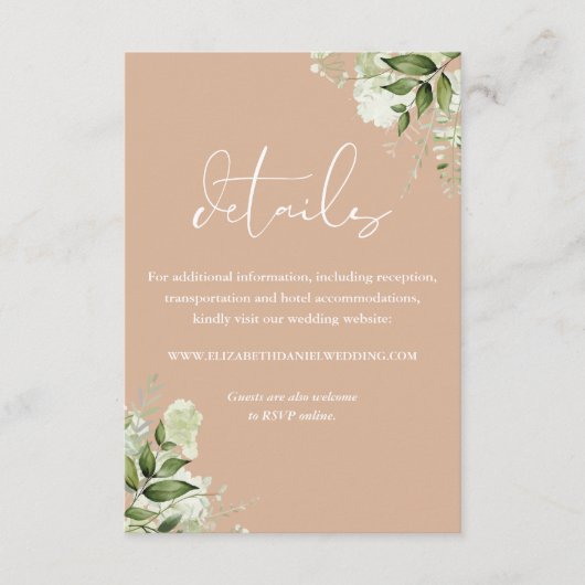 タン・グリーン結婚リーフローラ詳細 エンクロージャーカード (正面)