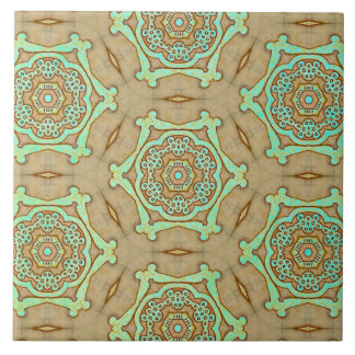 タン&ターコイズアラベスク タイル