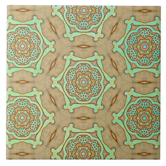 タン&ターコイズアラベスク タイル (正面)