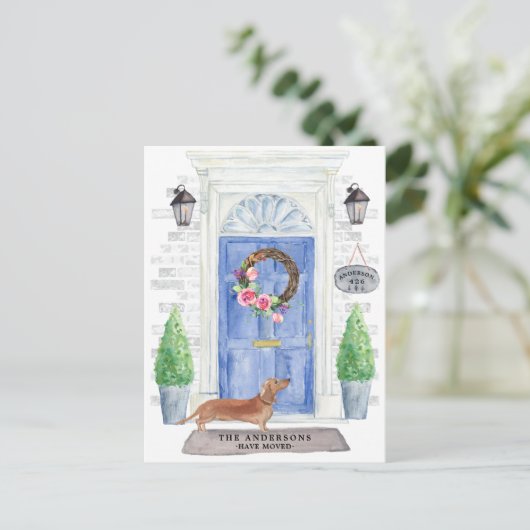 タン・ダックスフンドの引越しお知らせポストカード ポストカード (スタンド正面)