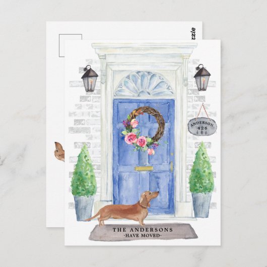 タン・ダックスフンドの引越しお知らせポストカード ポストカード (正面/裏面)