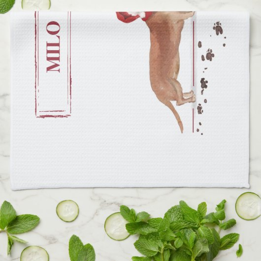 タン・ダッシュントおもしろい・クリスマス・ドッグと木 キッチンタオル (折り畳み)