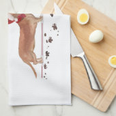 タン・ダッシュントおもしろい・クリスマス・ドッグと木 キッチンタオル (四つ折り)