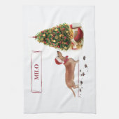 タン・ダッシュントおもしろい・クリスマス・ドッグと木 キッチンタオル (縦)