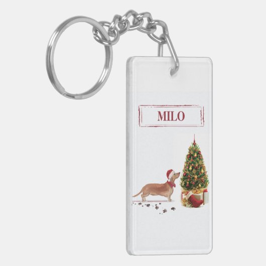 タン・ダッシュントおもしろい・クリスマス・ドッグと木 キーホルダー (正面左)