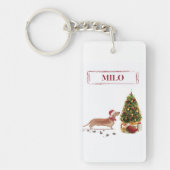 タン・ダッシュントおもしろい・クリスマス・ドッグと木 キーホルダー (正面)