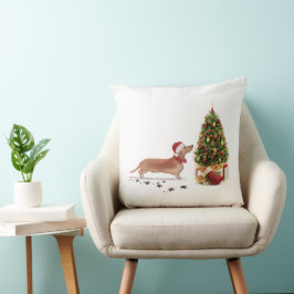 タン・ダッシュントおもしろい・クリスマス・ドッグと木 クッション