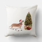 タン・ダッシュントおもしろい・クリスマス・ドッグと木 クッション (正面)