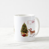 タン・ダッシュントおもしろい・クリスマス・ドッグと木 コーヒーマグカップ (正面右)