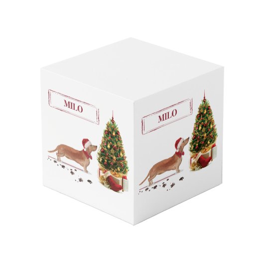 タン・ダッシュントおもしろい・クリスマス・ドッグと木 フォトキューブ (裏面アングル)