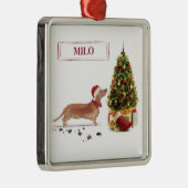 タン・ダッシュントおもしろい・クリスマス・ドッグと木 メタルオーナメント (右)