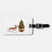 タン・ダッシュントおもしろい・クリスマス・ドッグと木 ラゲッジタグ (正面横)