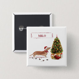 タン・ダッシュントおもしろい・クリスマス・ドッグと木 缶バッジ