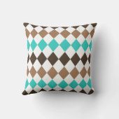 タン、ティール(緑がかった色)、ブラウンダイヤモンドハーレクイン クッション (裏面)