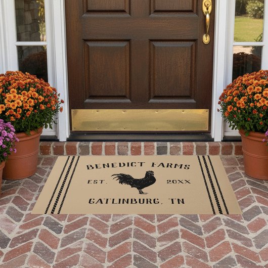 タン | ファームハパーソナライズされたウス素朴ルースター ドアマット