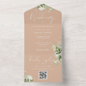 タン フローラル QR コード モノグラム ウェディング オールインワン招待状 (内側)