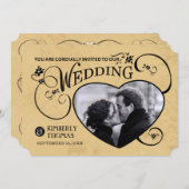 タン&ブラックハートフォト結婚式招待状 招待状 (正面/裏面)