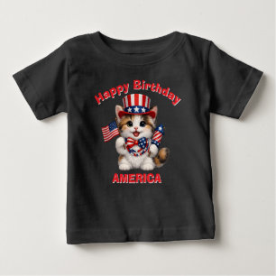 タン・ブラック&ホワイトの子猫(1歳)愛国的な子供用Tシャツ ベビーTシャツ