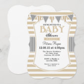 タン ベージュ グレー ストライプ ベビー シャワー 招待状 (正面/裏面)