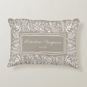 タン ボーダー付き ガーデン フローラル パーソナライズ ウェディング アクセントクッション (裏面)