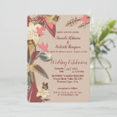 タン – マルサラワイン，ピンクの結婚色合い 招待状 (スタンド正面)