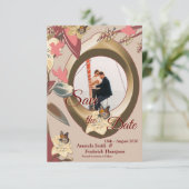 タン – マルサラワイン&ピンクの色相のツイスト セーブザデート (スタンド正面)