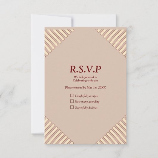 タン – マルサラワイン&ピンクの色相のツイスト 出欠カード (正面)