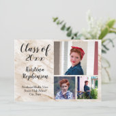 タン マーブル 3 フォト スクール 卒業発表 招待状 (スタンド正面)