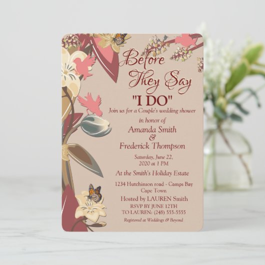 タン、マールサラ ワイン - ピンクのウェディング シャワーのひねり 招待状 (スタンド正面)