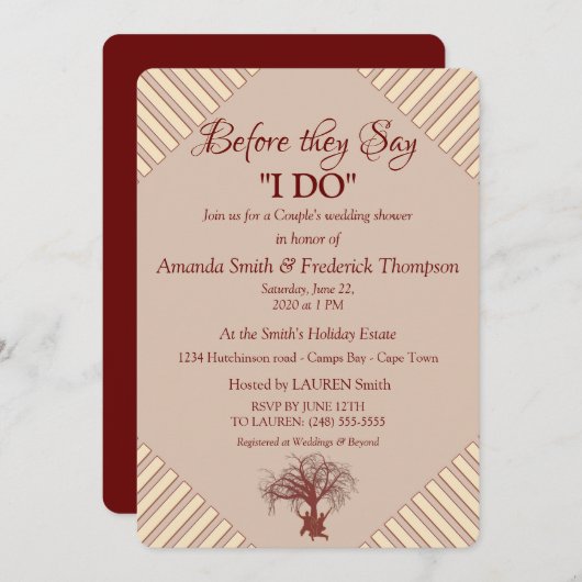 タン、マールサ・ワイン - 現代のウェディングシャワー 招待状 (正面/裏面)