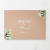 タン モダン ボタニカル グリーンナリー フォト ウェディング 三つ折り招待状 (カバー)