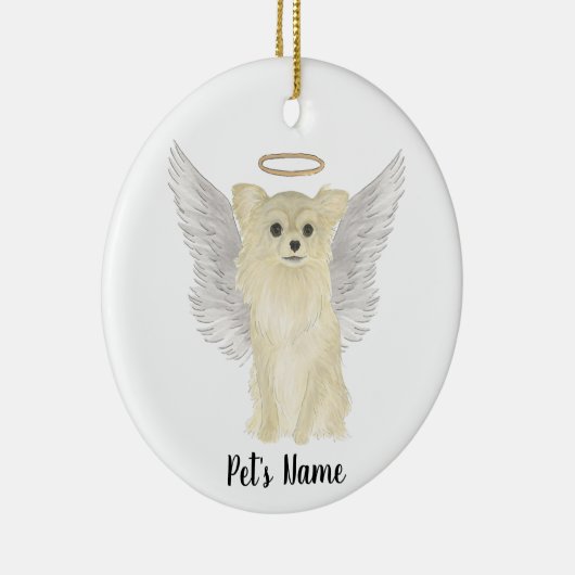 タン ロング ヘアー チワワ 追悼記念 セラミックオーナメント (右)