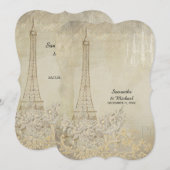 タン ヴィンテージ パリ パリジャン スタイリッシュ カップル シャワー 招待状 (正面/裏面)