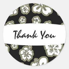 タン&白黒エレガントハイビスカスフローラシール ラウンドシール