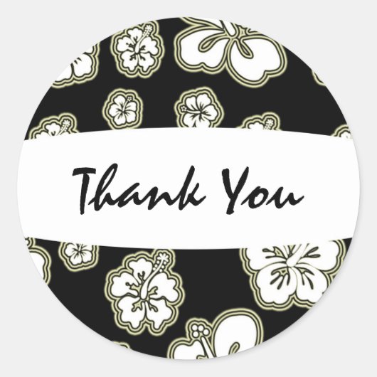 タン&白黒エレガントハイビスカスフローラシール ラウンドシール (正面)