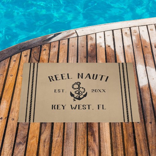 タン |素朴いかりパーソナライズされたボート名 ドアマット