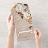 タン&素朴クリーム秋フローラ&葉ディナーなし オールインワン招待状 (貼ってはがせる)