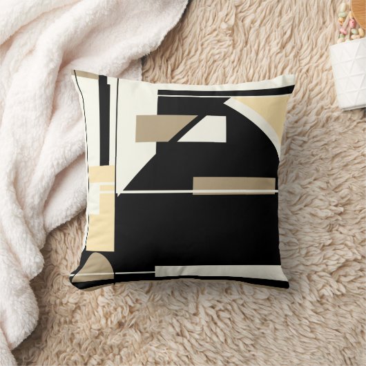 タン、茶色がかった黒、白航海の色の抽象芸術 クッション (ブランケット)