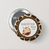 タン + 茶色のシマウマの男の子のベビーシャワーボタン 缶バッジ (正面&裏面)