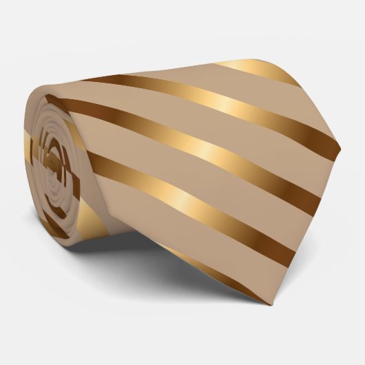タン(金ゴールド金属対角線ストライプ) ネクタイ (ロール)