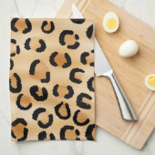 タン、黒およびブラウンのヒョウのプリントパターン キッチンタオル (四つ折り)