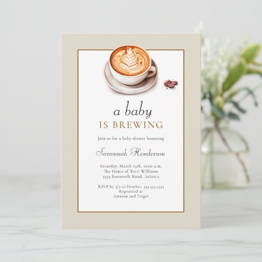 タンAベビーはコーヒーカップの赤ちゃんシャワーを醸造している 招待状 (スタンド正面)