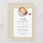 タンAベビーはコーヒーカップの赤ちゃんシャワーを醸造している 招待状 (正面/裏面)