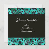 ターカーゼグリーンシルクダマスク布モノグラム、白 招待状 (裏面)